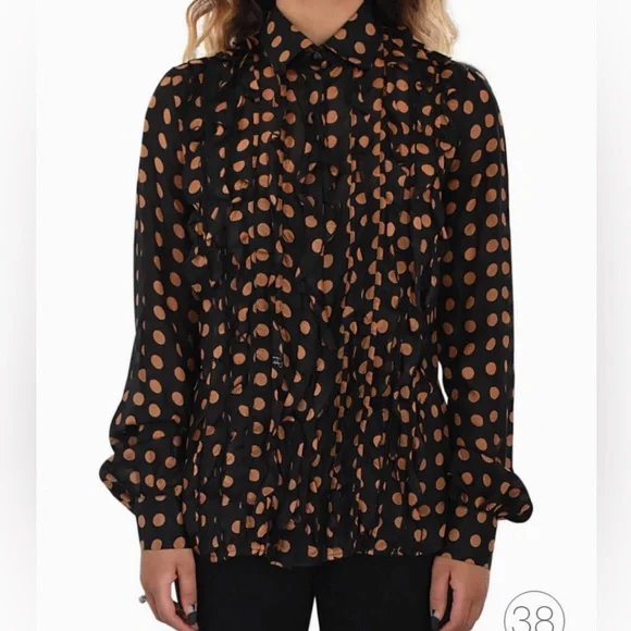 Just Cavalli by Roberto Cavalli Polka Dot Ruffled Silk Blouse Sz L (10/12) It 46 - Picture 2 of 11